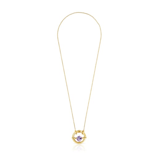 Small silver vermeil Hold Pendant with amethyst