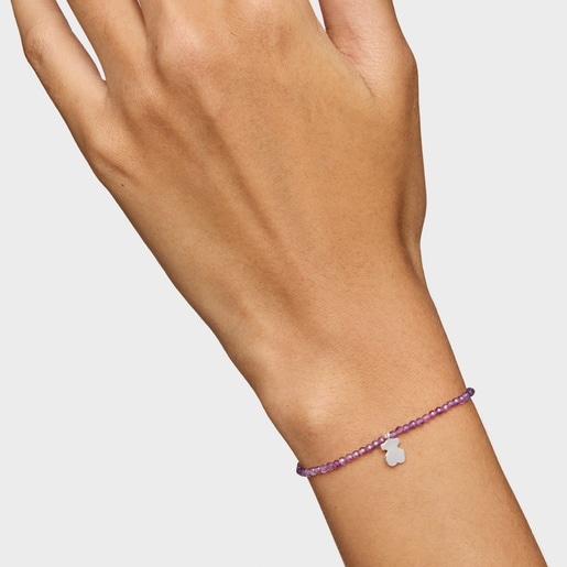 アメジストとシルバーのベアのモチーフが付いた伸縮性ブレスレット TOUS Motif