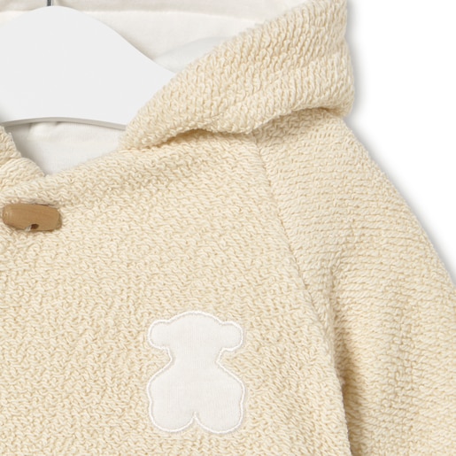 Hooded baby jumpsuit in Arc beige