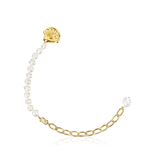 Pulsera concha con baño de oro 18 kt sobre plata y perlas Oceaan