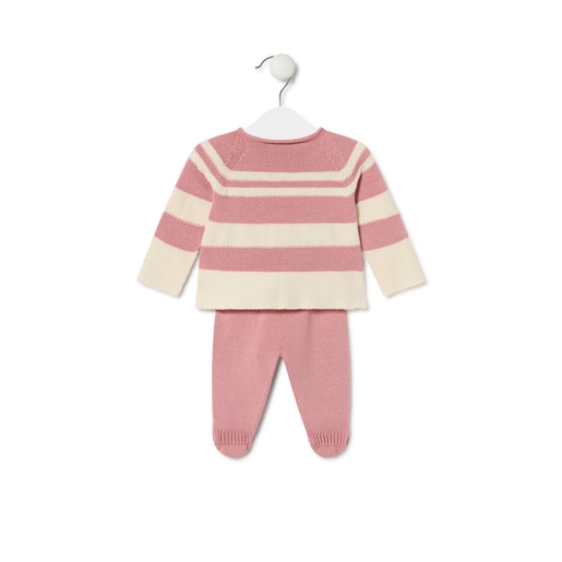 Conjunto de malha de bebé Tricot às riscas cor-de-rosa