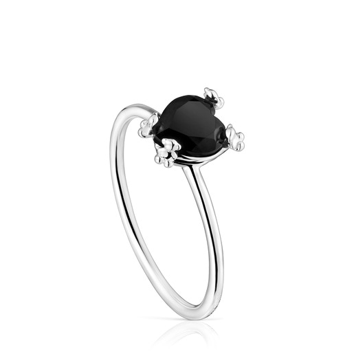 Anello a cuore in argento e onice Color Pills