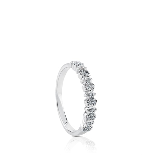 Anello in oro bianco con diamanti Motivi fantasia orsetto