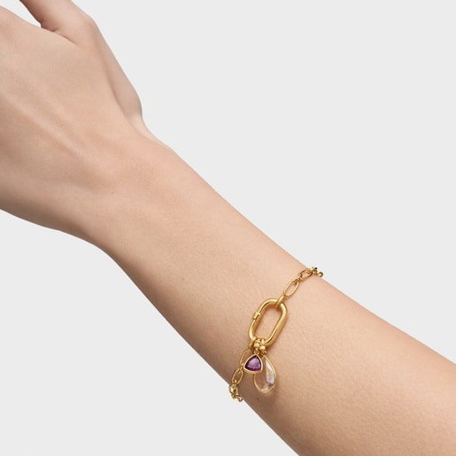 Pulsera cadena con baño de oro 18 kt sobre plata y anilla Hold Oval