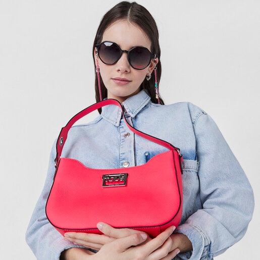 Sac porté épaule en cuir rose fluo TOUS Legacy