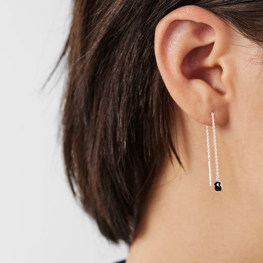 Long Mini Onix Earrings in Silver with Onyx