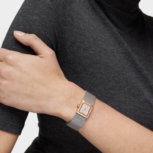 Analog Watch with steel Milanese mesh bracelet and rose-colored steel Mini Mesh