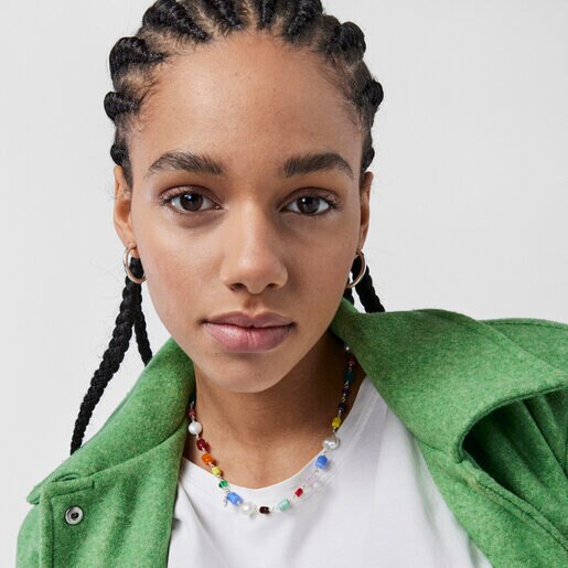 Silver Oceaan Necklace with multicolored glass and pearls