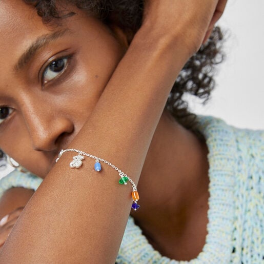 Silver Oceaan bear Bracelet with pearl and multicolored glass
