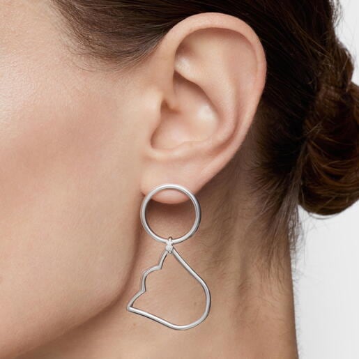 Aretes cortos de plata y motivos Straight