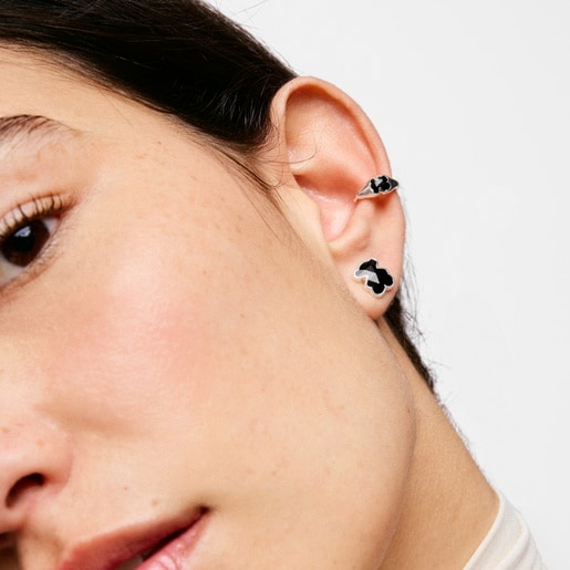 Pendientes oso de plata y ónix 10 mm Icon Color