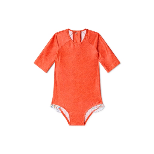 Girls one-piece swimsuit with long sleeves in Logo orange