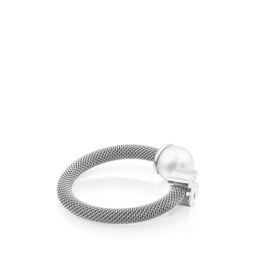 Silver TOUS Mesh Ring with pearl