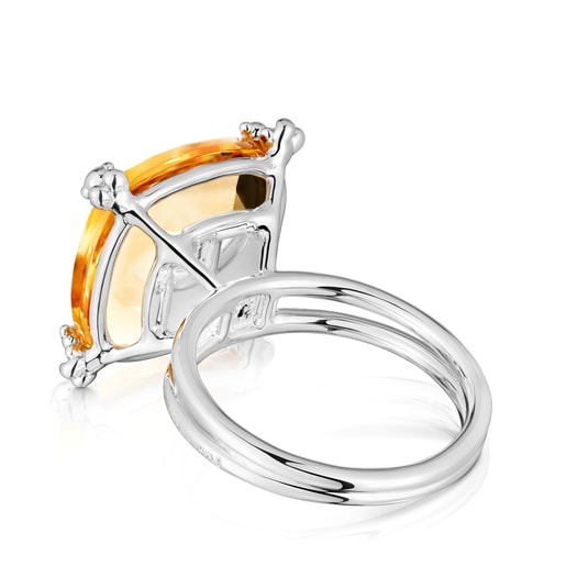 Silver Color Pills Ring with citrine