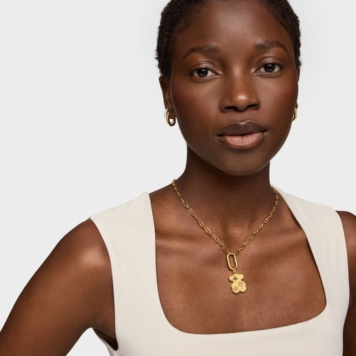 Bear Pendant with 18kt gold plating over silver and lab-grown sapphires Sweet Dolls LGG