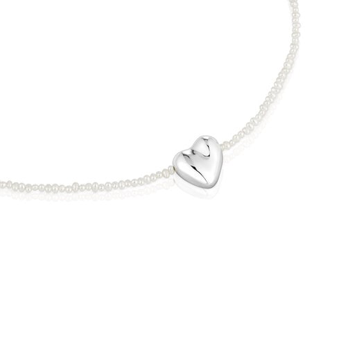 Silver Necklace with cultured pearls and heart motif Tabit