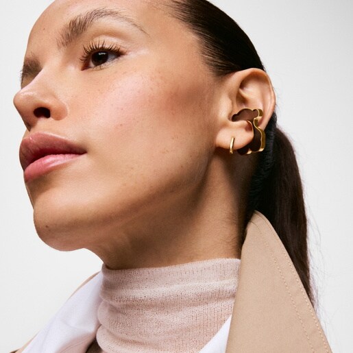 Earcuff oso de acero dorado y resina negra Galaxy