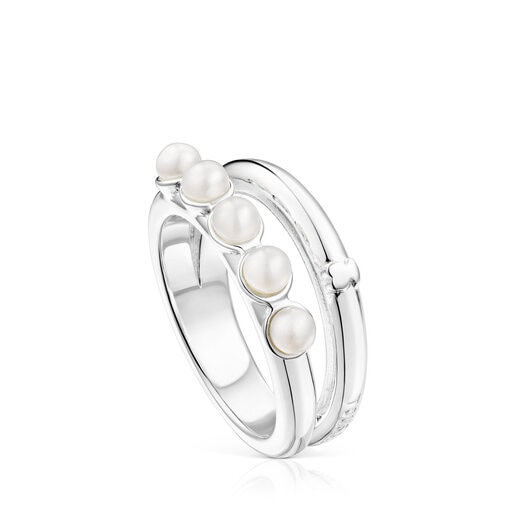 Silver TOUS Fellow Double ring with pearls