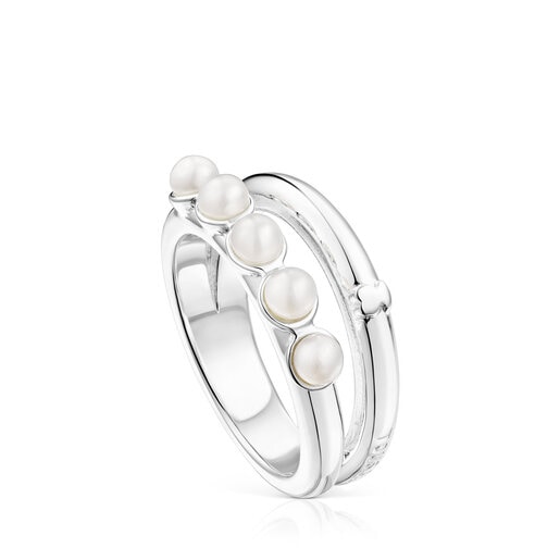 TOUS Fellow doppio anello in argento con perle