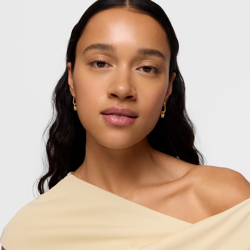 Aretes de aro con baño de oro 18 kt sobre plata y amazonita Camille