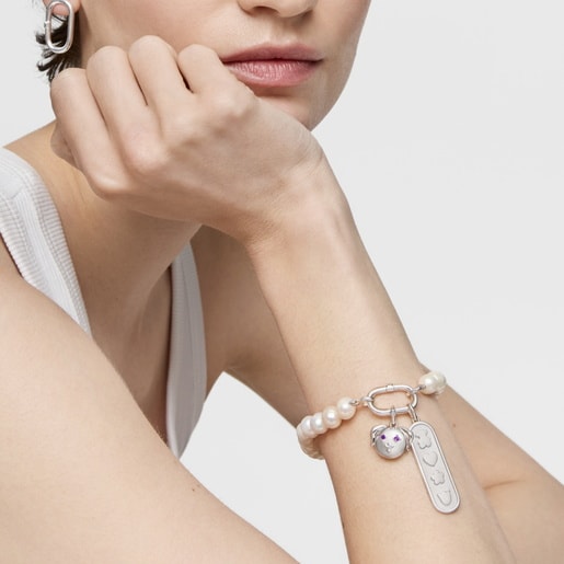 Silver dog Pendant with amethyst Medallions