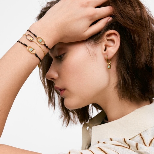 Black nylon Bracelet with 18kt gold plating over silver and amazonite TOUS Camille