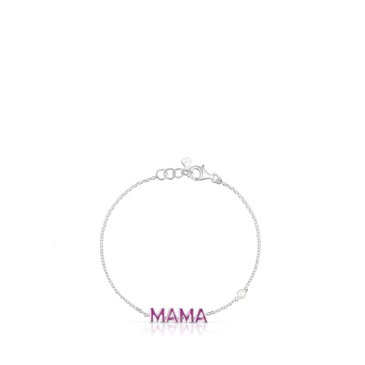 Pulsera Mama TOUS Crossword Mama de plata con esmalte y perla