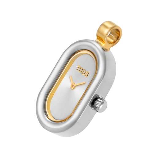 שעון תליו/דיגיטלי Hold Oval מפלדה בצבעי זהב ואפור