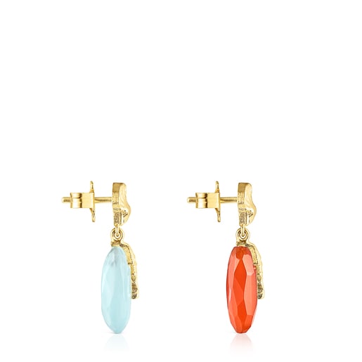Silver vermeil Oceaan Color Earrings with carnelian and chalcedony