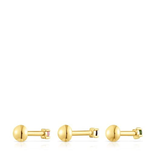 Pack de piercings de acero IP dorado con gemas TOUS Beach Steel