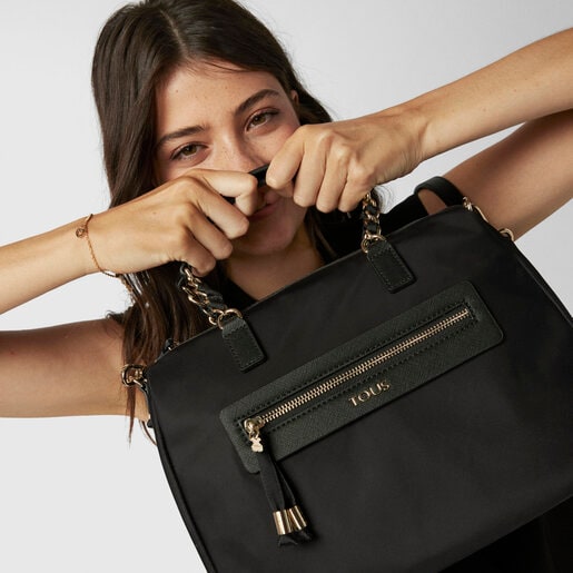 ハンドバッグ Brunock Chain　ブラック 　ナイロン 　ショルダー付