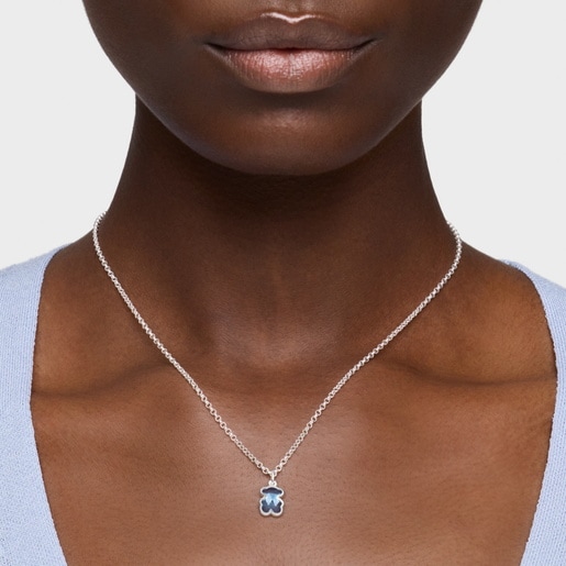 Collar corto de plata y espinela azul creada en laboratorio Icon Color LGG