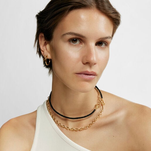 TOUS MANIFESTO Elastic necklace/bracelet with 18 kt gold plating over silver and black cord