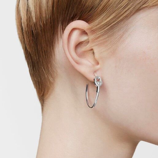 Long silver Hoop earrings with motif TOUS MANIFESTO