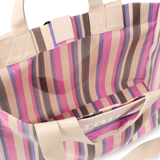 Large beige and pink TOUS Stripes Shopping bag | TOUS