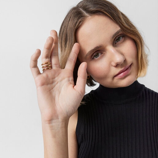 Nocturne triple Ring in Silver Vermeil with Diamonds