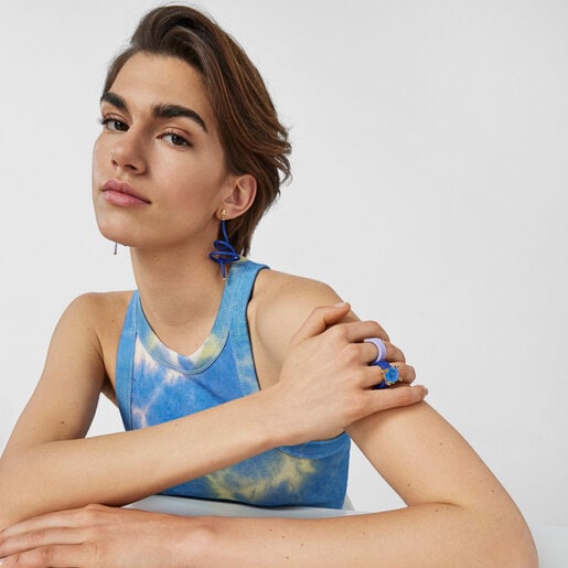 Pack Anillo triple de color azul y gemas TOUS Beach Caucho