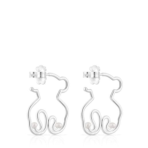 Silver Tsuri Bear earrings with cultured pearls | TOUS