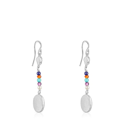 Long silver Oceaan Color cameo Earrings with gemstones and pearls