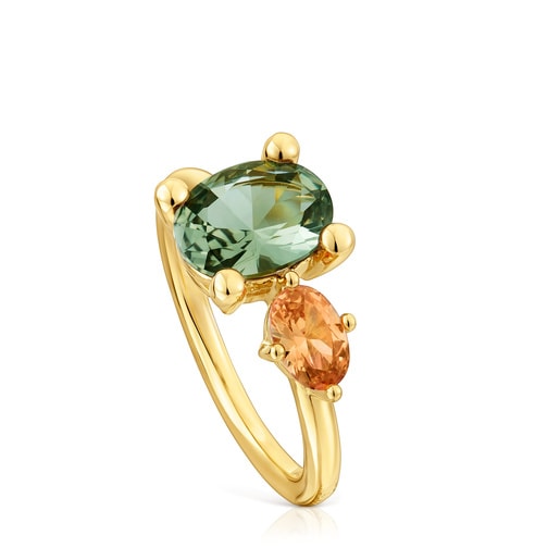Anillo mediano con baño de oro 18 kt sobre plata, espinela y citrino creados en laboratorio TOUS Color LGG