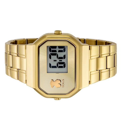 Reloj digital D-Bear Digital de acero IP dorado