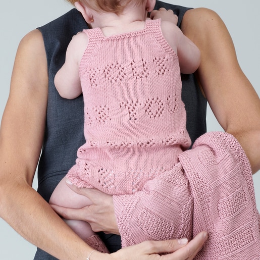 Knitted baby romper in Tricot TOUS logo pink