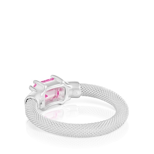 Silver and lab-grown sapphire Ring TOUS Mesh LGG