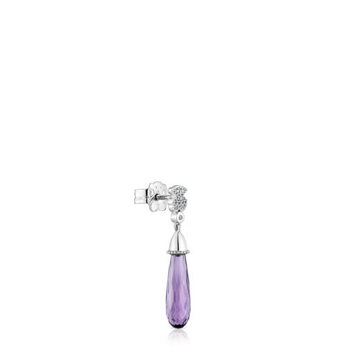Short white-gold bear Single earring with diamonds and amethyst TOUS Grain