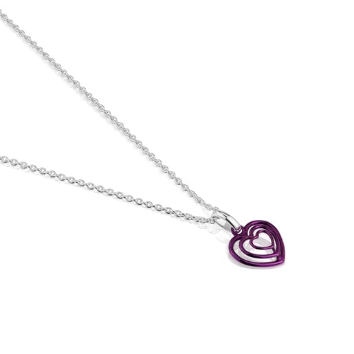 Bickie purple IP steel triple heart silver necklace