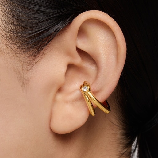 18kt gold plating over silver -hoop Earcuff with laboratory-grown diamond Line LGD