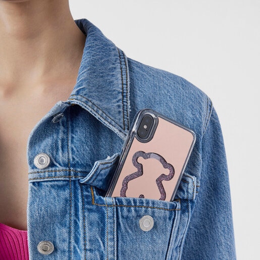 X/XS pink Delrey Glitter Mirror Bear Cellphone cover