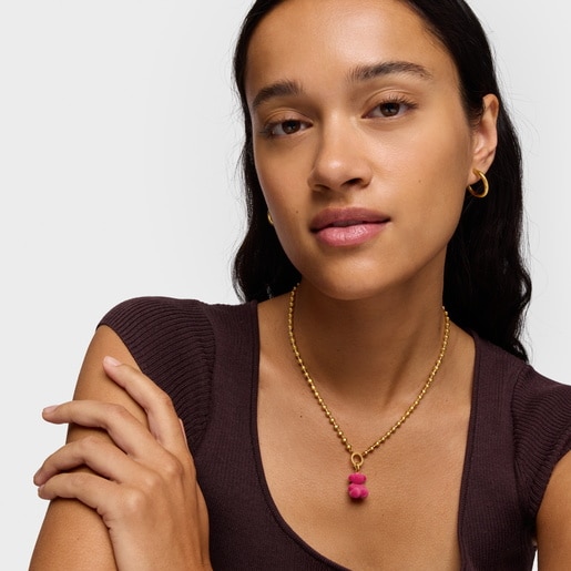 Pendentif ourson velvet rose en argent plaqué or 18 ct Bold Bear