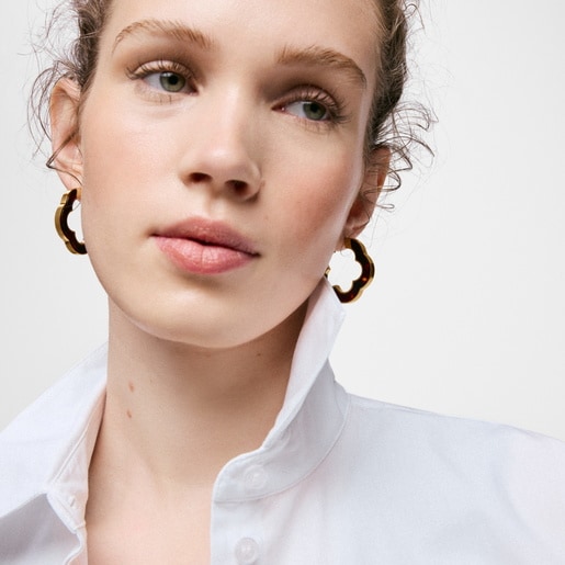 33 mm gold-colored steel and tortoiseshell resin flower Earrings TOUS Galaxy