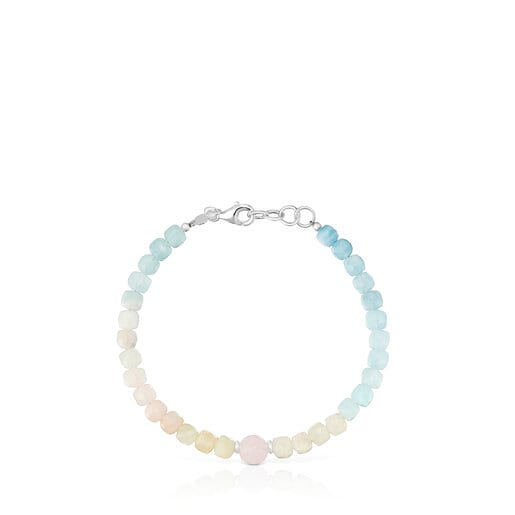 Bracelet billes quartz rose et béryls de plusieurs couleurs Basic Colors